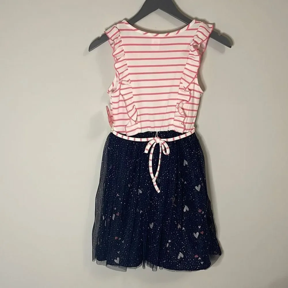 Youngland Girl's Pink Ruffled Detail‎ Unicorn Heart Print Dress Size 12 NWT